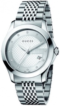 Gucci Men's YA126404 G-Timeless Medium Diamond Marker Silver Dial Watch