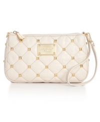 Bring a little bling to your accessories arsenal with this sleek siren from MICHAEL Michael Kors. Posh quilted leather is dressed in glam golden studs and signature detailing, for a look that's edgy and elegant.