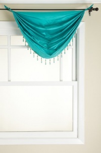 Stylemaster Tribeca Faux Silk Grommet Waterfall Valance with Beaded Trim, Turquoise, 36 by 37-Inch