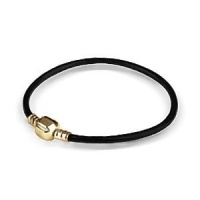 Bling Jewelry 925 Sterling Silver Black Leather Gold Barrel Clasp Screw Tip Bracelet Fits Chamilia Pandora Charms