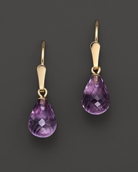 Faceted amethyst briolettes, set in 14K yellow gold.