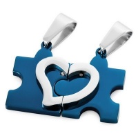 Atlas Jewels 316L Stainless Steel Jigsaw Puzzle Heart Valentine's Love Pendant Necklace for Couples - Blue