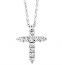 B. Brilliant Sterling Silver Necklace, 18 Small Cubic Zirconia Cross Pendant