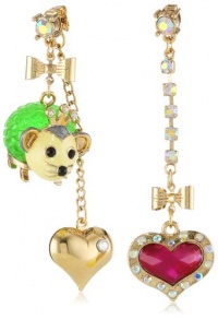 Betsey Johnson A Day at the Zoo Possum and Heart Mismatch Drop Earrings