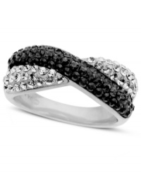 Crisscross chic. Kaleidoscope's dazzling cocktail ring combines two overlapping bands of black and white crystals with Swarovski Elements. Set in sterling silver. Size 7.