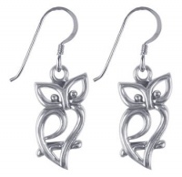 LWES100 Sterling Silver Owl Silhouette French Ear Wire Hook Dangle Earrings