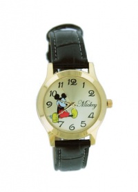 Disney Women's MCK615 Mickey Mouse Goldtone Case Black Strap Watch