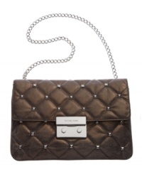 Bring a little bling to your accessories arsenal with this sleek siren from MICHAEL Michael Kors.  Posh quilted leather is dressed in glam golden studs and signature detailing, for a look that's edgy and elegant.