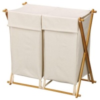 Household Essentials Folding Double Bag Laundry Hamper, Polyester Blend