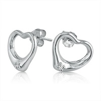 Open Heart Diamond Stud Earrings in Sterling Silver .925