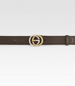 Pebbled Italian leather belt with two-tone interlocking G buckle.LeatherAntiqued gold/palladium hardware1.2 wideMade in Italy