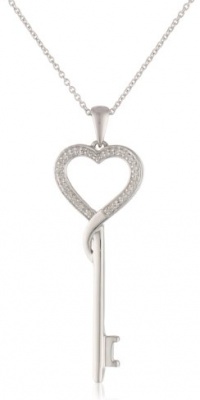 Sterling Silver Diamond Heart Key Pendant Necklace (1/10 cttw, I-J Color, I2-I3 Clarity), 18