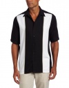 Cubavera Men's Short Sleeve Herringbone Texture Tri-Color Panel Shirt