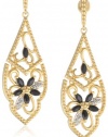 Yellow Gold Plated Sterling Silver Sapphire and Diamond Accent Flower Dangle Earrings