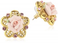 1928 Jewelry Porcelain Rose Gold-Tone and Pink Stud Earrings