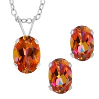 2.10 Ct Oval Azotic Ecstasy Topaz .925 Sterling Silver Earrings Pendant Set 18