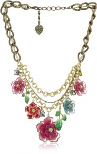 Betsey Johnson Hawaii Luau Multi-Flower Frontal Statement Necklace