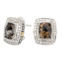 925 Silver, Smoky Quartz & Diamond Petite Earrings with 18k Gold Accents (0.35ctw)