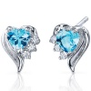 Cupids Grace 1.00 Carats Swiss Blue Topaz Heart Shape Cubic Zirconia Earrings in Sterling Silver Rhodium Nickel Finish