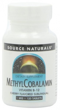 Source Naturals MethylCobalamin Vitamin B-12, Cherry Flavored Sublingual,  1mg, 120 Tablets (Pack of 2)