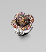 A pretty flora setting with beautifully colorful stones. Sterling silver Width, about 1½ Imported 