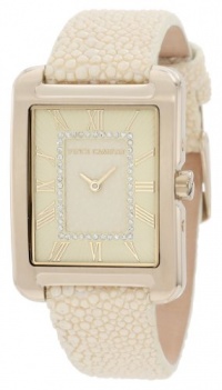 Vince Camuto Women's VC/5034CHIV Leather Rectangle Swarovski Crystal Accented Dial Gold-Tone Ivory Stingray Strap Watch