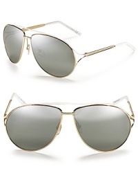 Handsome aviators with a rounded double bridge design, contrast top bar and open temples.