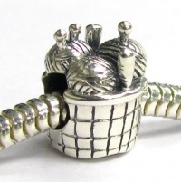 Sterling Silver Knitting Wool Needle Basket Bead For Pandora Troll Chamilia Biagi European Charm Bracelets