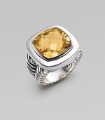 From the Albion Collection. Radiantly faceted citrine glows within a smooth setting and a double cable band of sterling silver. Citrine Sterling silver About ½ square Made in USA