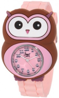 Frenzy Kids' FR2005 Owl Critter Face With Pink Rubber Band Watch