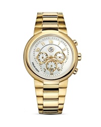 Philip Stein® active gold plated chronograph watch with integrated bracelet strap and a butterfly buckle closure.