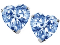 Original Star K(tm) 7mm Heart Simulated Aquamarine Earring Studs LIFETIME WARRANTY