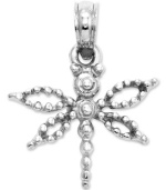 A powerful symbol of courage, the dragonfly offers its wearer a graceful addition to any bracelet or necklace. This detailed charm is presented in 14k white gold. Chain not included. Approximate drop length: 3/5 inch. Approximate drop width: 3/5 inch.