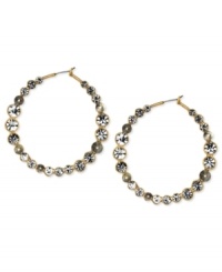 Stunningly stylish. This pair of hoop earrings from RACHEL Rachel Roy is crafted from gold-tone and silver-tone mixed metal with glass stones adding texture. Approximate drop: 2 inches. Approximate diameter: 2 inches.