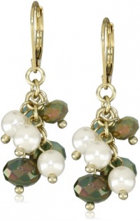 Anne Klein Vineyard Gold-Tone White Pearl Cluster Drop Earrings