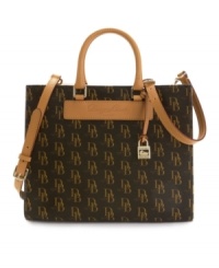 Dooney & Bourke's smart Janine satchel sports their heritage logo print in coated cotton, with smooth leather trim.