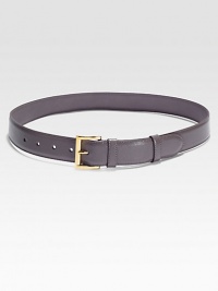 Saffiano leather belt with goldtone steel buckle. Width, about 2.25Made in Italy 