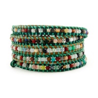 Chan Luu Multi Wrap Bracelet on Berol Leather with Green Contrasting Thread