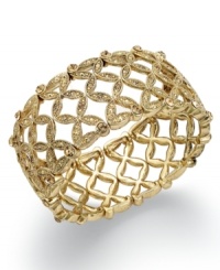 Slip-on style has never been more stylish. This Charter Club basket weave bracelet blends an eye-catching design with topaz-hued glass stones. Bracelet stretches to fit wrist. Crafted in gold tone mixed metal. Approximate diameter: 2-1/4 inches.