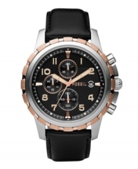 Mix things up with Fossil's combination of striking metal tones and leather on this chronograph Dean collection watch.