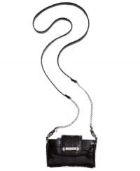 Take your favorite tech toy with you wherever you go with this cool, croc-embossed crossbody from Nine West. Chic chain-link details and signature hardware dress the outside, while the compact, well-organized interior perfectly fits PDA and a few other little extras.