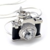 Silvertone Miniature Black Crystal Camera Pendant Necklace 18