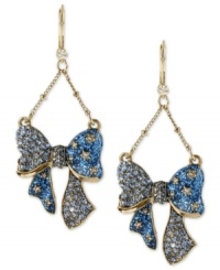 Tie these on for size. Betsey Johnson's chandelier earrings are crafted from antique gold-tone mixed metal, and feature glitter and glass crystal accents for a whimsical touch. Approximate drop: 2-5/8 inches