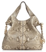 Skin is in. Keep your look sleek and sexy with this python-embossed leather lovely from MICHAEL Michael Kors. Embellished with gleaming stud accents, chain-link detailing and signature hardware, it's the ultimate urban-cool accessory.