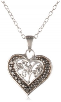 Sterling Silver Black-Diamond Heart Pendant Necklace