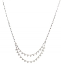 It takes two: With its double-row design, Charter Club's feminine floral necklace looks particularly lovely! Crafted in silver tone mixed metal and encrusted with sparkling glass accents. Approximate length: 17-1/2 inches + 2-inch extender. Approximate drop: 1 inch.