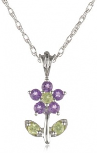 Sterling Silver Peridot and Amethyst Flower Pendant Necklace