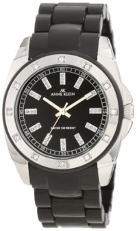 Anne Klein Women's 109179BKBK Swarovski Crystal Accented Black Plastic Dress Watch