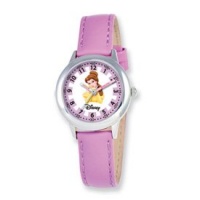 Disney Princess Kids Belle Purple Leather Band Time Teacher Watch