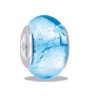 Light Blue Genuine Foil Glass European/Memory Charm Double Sterling Layered Bead - Fits Pandora Bracelets